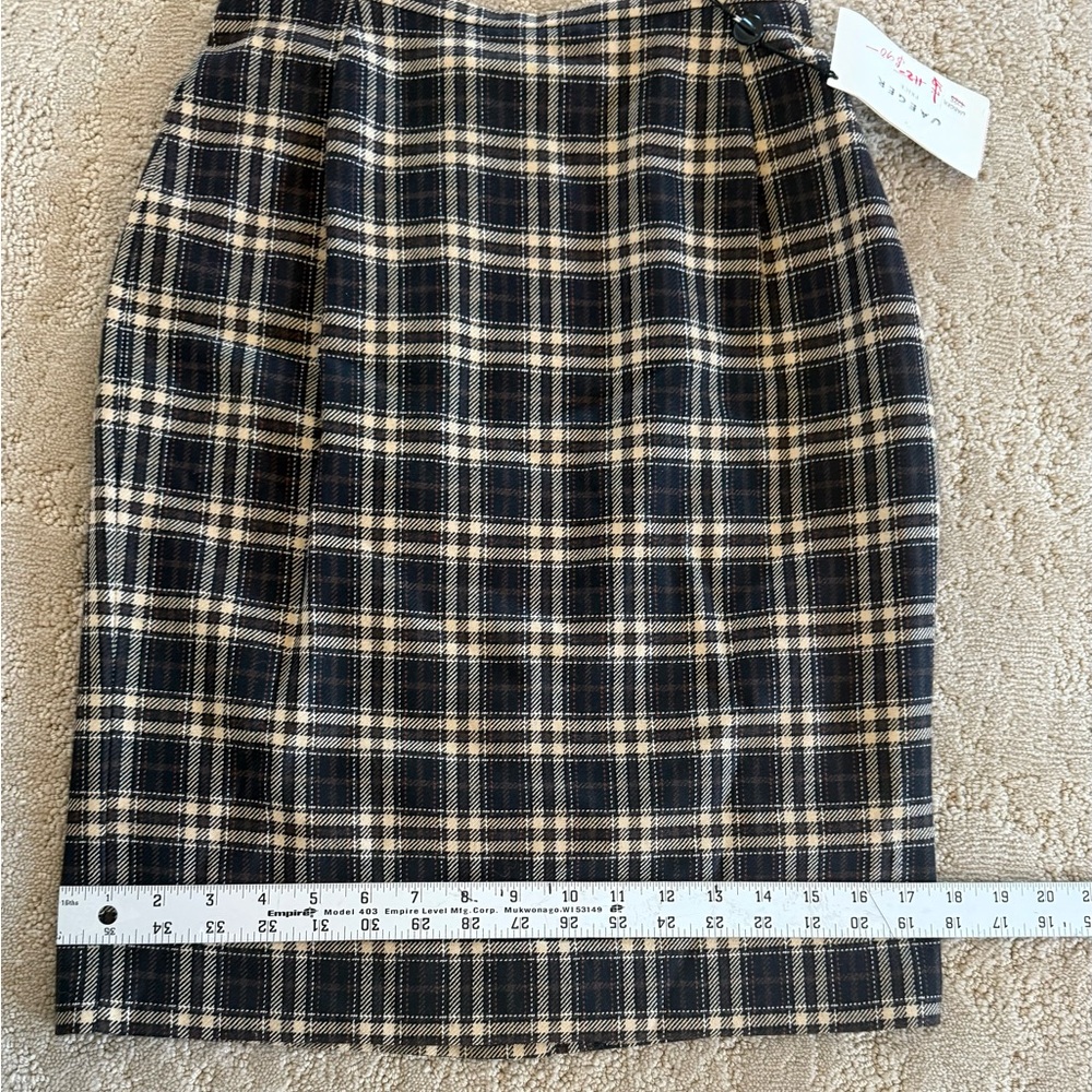 Jaeger Plaid Pencil Skirt Wool Silk Brown Tan Vintage UK made